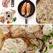 Pinterest collage graphic for creamy mushroom pork tenderloin.