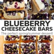 Pinterest photo collage graphic for blueberry cheesecake bars recipe.