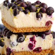 Pinterest graphic for blueberry lemon cheesecake bars.