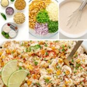 Pinterest collage graphic for how to make Mexican street corn pasta salad.