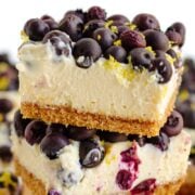 Pinterest graphic for blueberry lemon cheesecake bars.