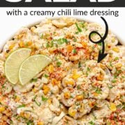 Pinterest graphic for street corn pasta salad recipe.
