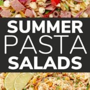 Pinterest collage graphic for summer pasta salads.