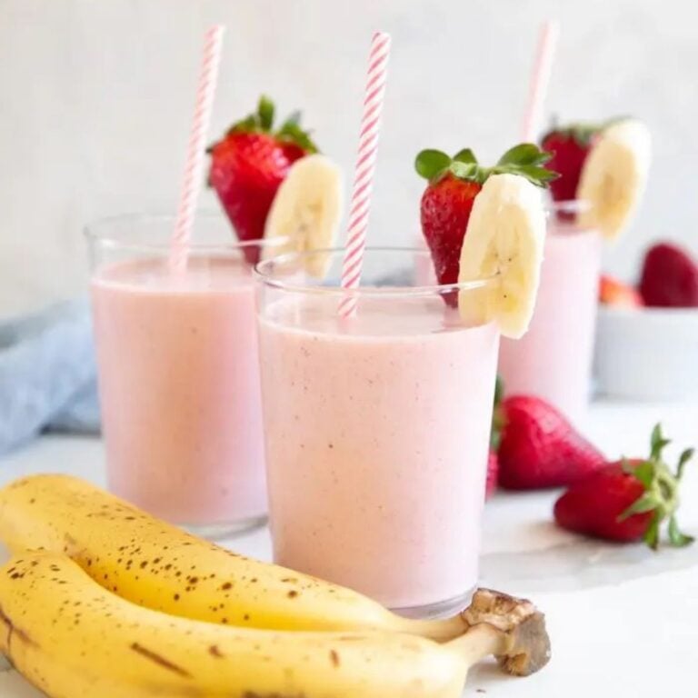 A few glasses on strawberry banana smoothies.