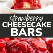 Pinterest collage graphic for strawberry cheesecake bars.