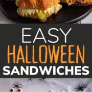 Photo collage pinterest graphic for easy Halloween sandwiches.