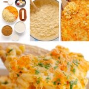 Pinterest photo collage graphic for 3 cheese baked mac and cheese.