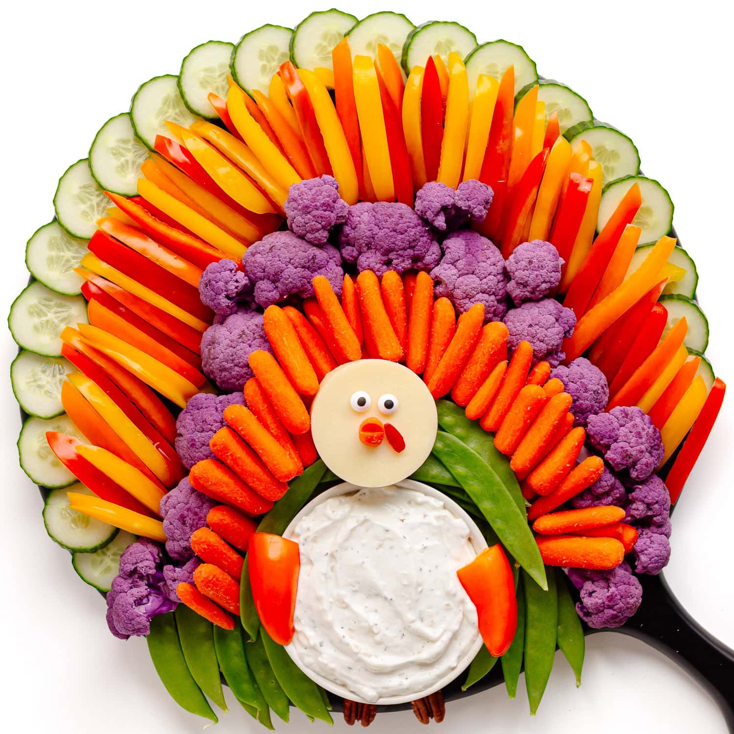 A turkey shaped veggie tray.