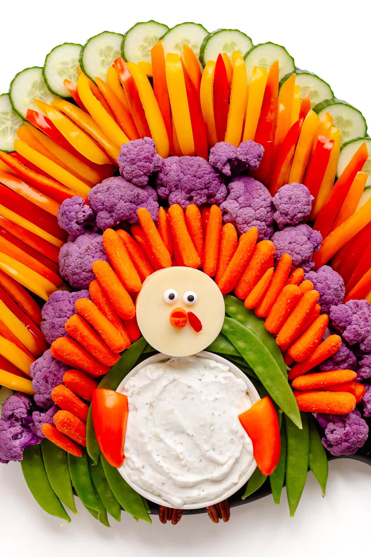 A turkey veggie tray for Thanksgiving.