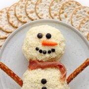 Pinterest graphic for Christmas Snowman Cheese Ball recipe.