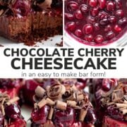 Pinterest photo collage graphic for chocolate cherry cheesecake.