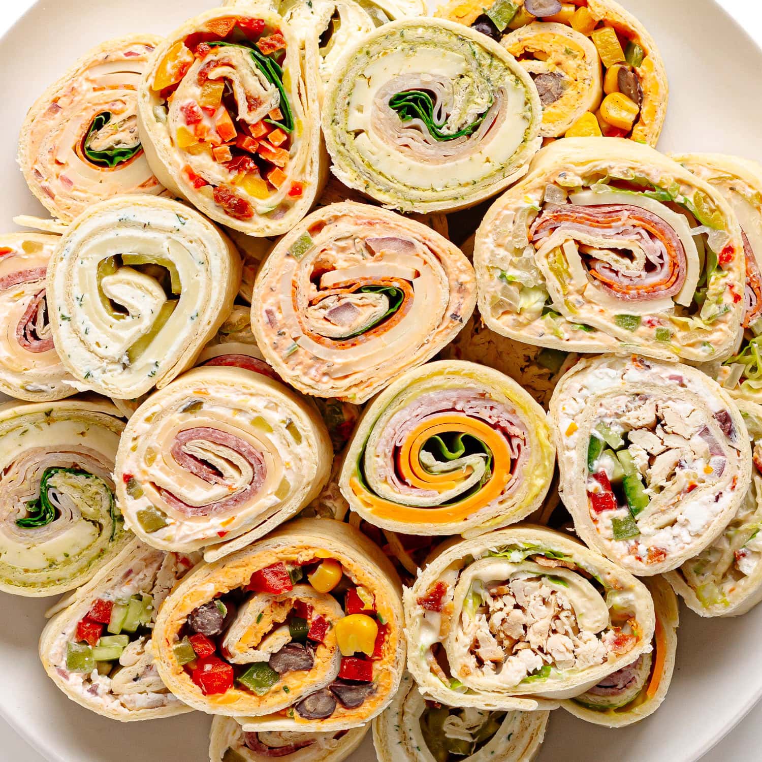 Platter of tortilla rollups.