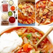 Pinterest collage graphic for cabbage ground beef soup.