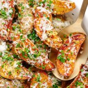 Pinterest graphic for Parmesan Truffle Roasted Fingerling Potatoes.