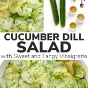 Pinterest collage graphic for cucumber dill salad with sweet and tangy vinaigrette.