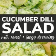 Pinterest collage graphic for cucumber dill salad with sweet and tangy dressing.