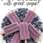 Pinterest graphic for blueberry popsicles with Greek yogurt.
