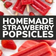 Pinterest collage graphic for homemade strawberry popsicles.