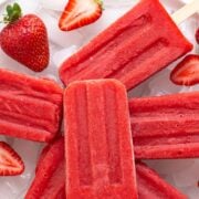 Pinterest graphic for homemade strawberry popsicles recipe.